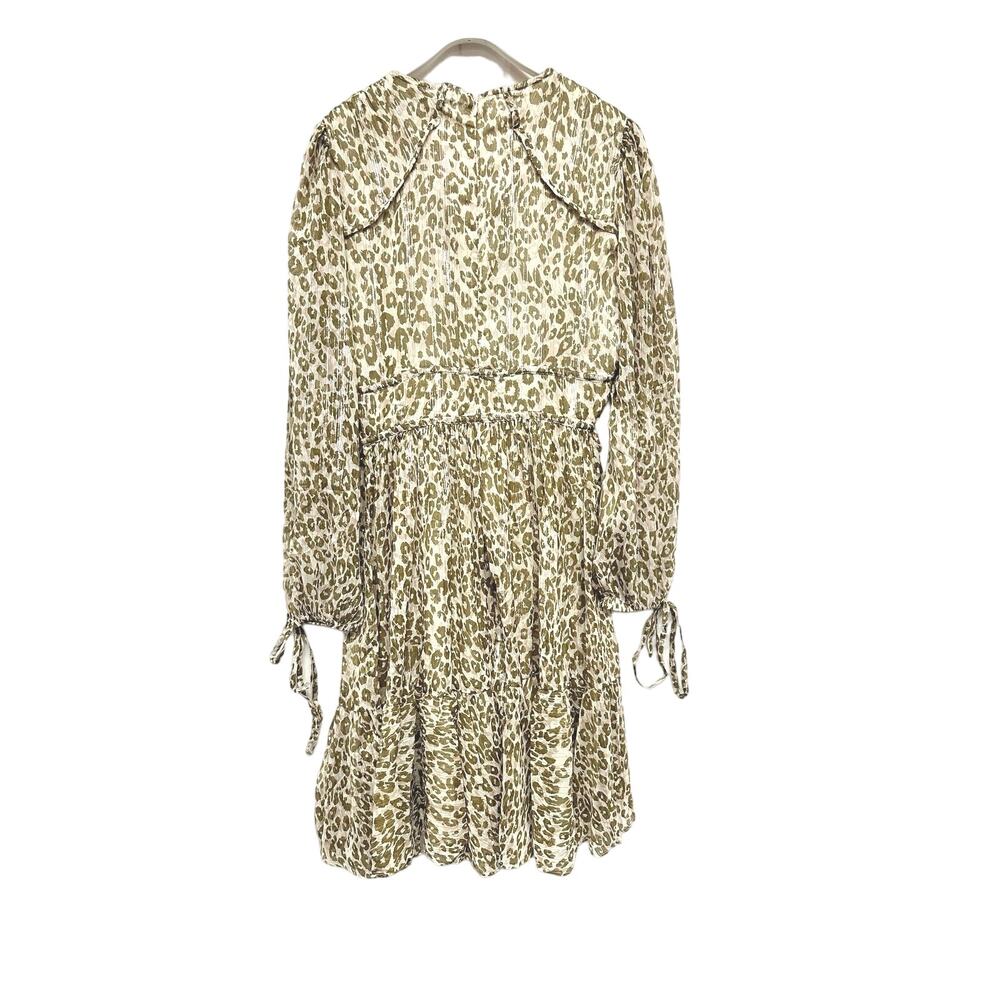 WALTER BAKER  Faber Tie-Detailed Leopard-Print Metallic Georgette Dress Sz 4 - Picture 4 of 13
